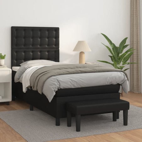 vidaXL Cama box spring con colchón cuero sintético negro 100x200 cm