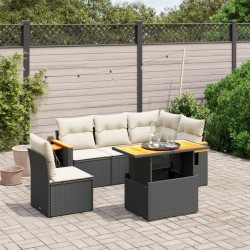 vidaXL Set de sofás de jardín 6 piezas y cojines ratán sintético negro