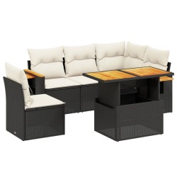 vidaXL Set de sofás de jardín 6 piezas y cojines ratán sintético negro