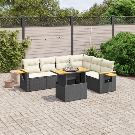 vidaXL Set de comedor de jardín 7 pzas y cojines ratán sintético negro