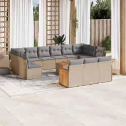 vidaXL Set de sofás de jardín y cojines 14 pzas ratán sintético beige