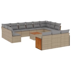 vidaXL Set de sofás de jardín y cojines 14 pzas ratán sintético beige