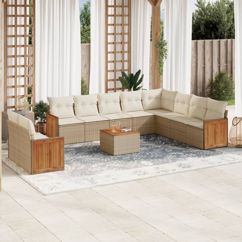 vidaXL Set de sofás de jardín 11pzas con cojines ratán sintético beige vidaXL Set de sofás de jardín 11pzas con cojines ratán sintético beige