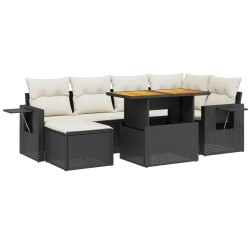 vidaXL Set de comedor de jardín 7 pzas y cojines ratán sintético negro