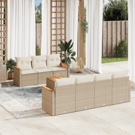 vidaXL Juego de sofás de jardín con cojines beige 8 pzas ratán PE