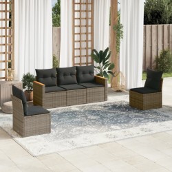 vidaXL Juego de sofás jardín con cojines 5 pzas ratán sintético gris