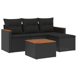 vidaXL Set de muebles de jardín 5 pzas y cojines ratán sintético negro