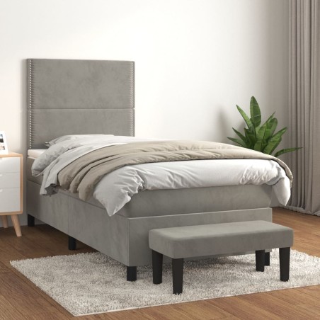 vidaXL Cama box spring con colchón terciopelo gris claro 80x200 cm