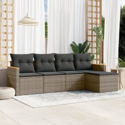 vidaXL Juego de sofás jardín con cojines 5 pzas ratán sintético gris