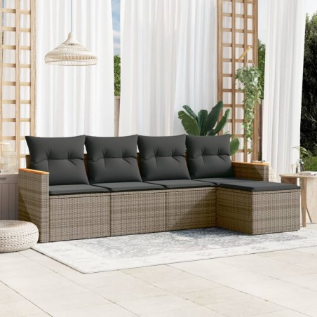 vidaXL Juego de sofás jardín con cojines 5 pzas ratán sintético gris
