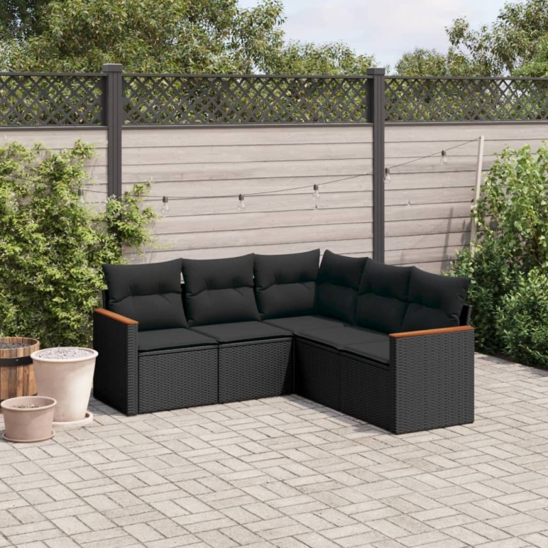 vidaXL Set de muebles de jardín 5 pzas y cojines ratán sintético negro vidaXL Set de muebles de jardín 5 pzas y cojines ratán sintético negro