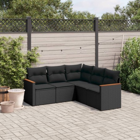vidaXL Set de muebles de jardín 5 pzas y cojines ratán sintético negro