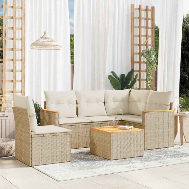 vidaXL Juego de sofás jardín con cojines 6 pzas ratán sintético beige vidaXL Juego de sofás jardín con cojines 6 pzas ratán sintético beige