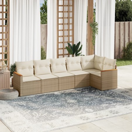 vidaXL Juego de sofás jardín con cojines 6 pzas ratán sintético beige