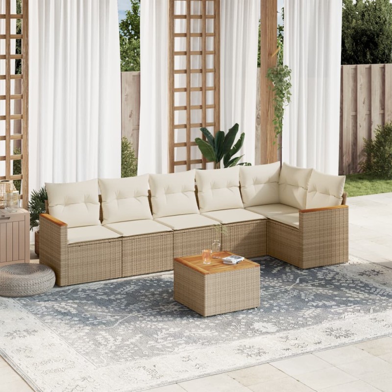 vidaXL Set sofás de jardín 7 piezas y cojines ratán sintético beige vidaXL Set sofás de jardín 7 piezas y cojines ratán sintético beige