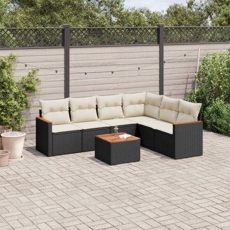 vidaXL Set de comedor de jardín 7 pzas y cojines ratán sintético negro