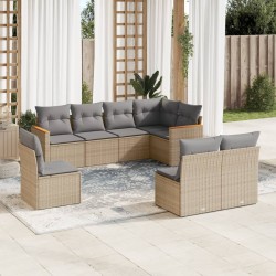vidaXL Juego de sofás jardín con cojines beige mezcla 8 pzas ratán PE