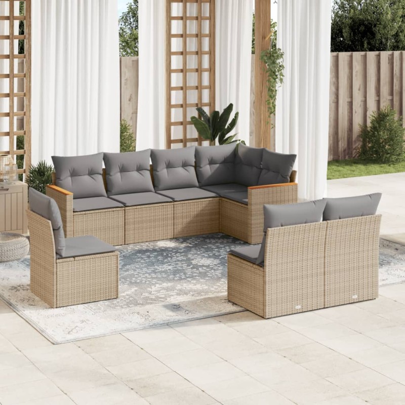 vidaXL Juego de sofás jardín con cojines beige mezcla 8 pzas ratán PE vidaXL Juego de sofás jardín con cojines beige mezcla 8 pzas ratán PE