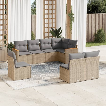 vidaXL Juego de sofás jardín con cojines beige mezcla 8 pzas ratán PE