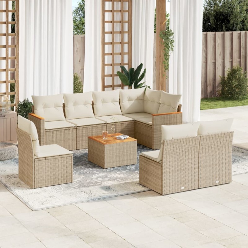 vidaXL Set de sofás de jardín 9 pzas con cojines ratán sintético beige vidaXL Set de sofás de jardín 9 pzas con cojines ratán sintético beige