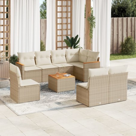 vidaXL Set de sofás de jardín 9 pzas con cojines ratán sintético beige