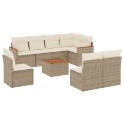 vidaXL Set de sofás de jardín 9 pzas con cojines ratán sintético beige