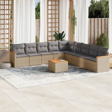 vidaXL Juego de sofás jardín con cojines beige 10 pzas ratán sintético