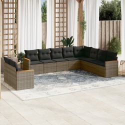 vidaXL Set de sofás de jardín 10 pzas con cojines ratán sintético gris