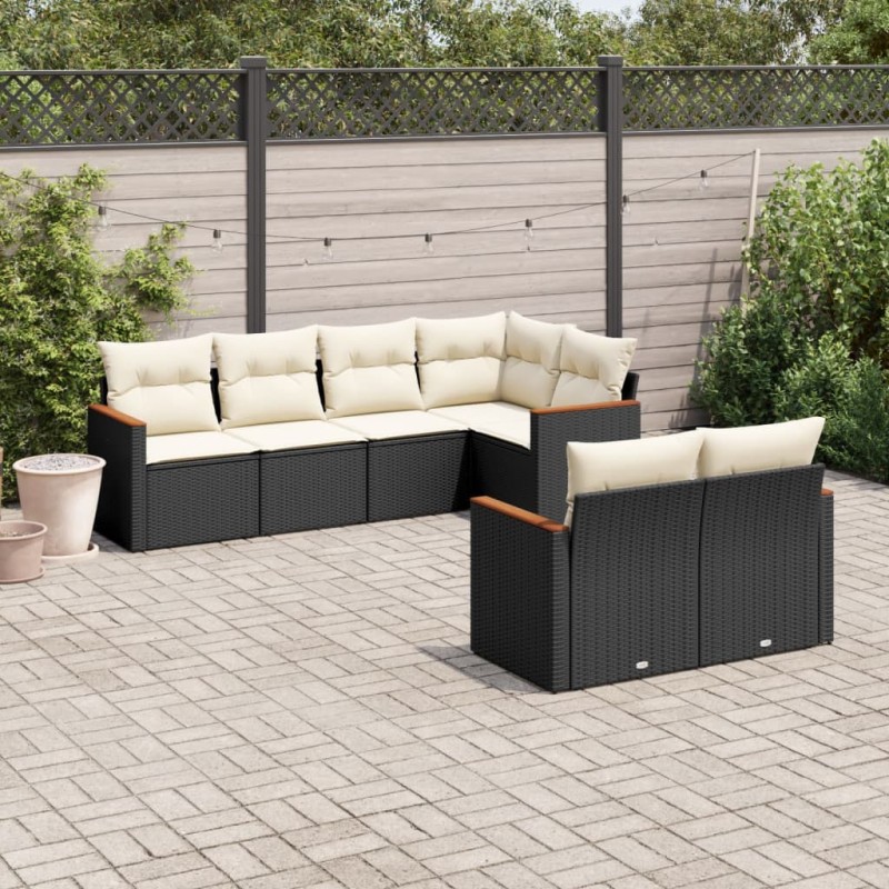 vidaXL Set de comedor de jardín 7 pzas y cojines ratán sintético negro vidaXL Set de comedor de jardín 7 pzas y cojines ratán sintético negro