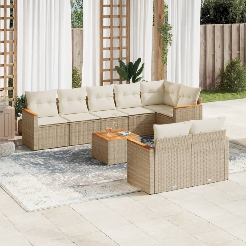 vidaXL Set de sofás de jardín 9 pzas con cojines ratán sintético beige vidaXL Set de sofás de jardín 9 pzas con cojines ratán sintético beige