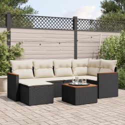 vidaXL Set de comedor de jardín 7 pzas y cojines ratán sintético negro
