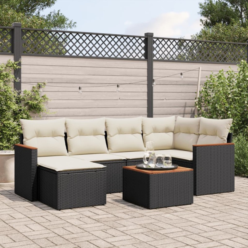 vidaXL Set de comedor de jardín 7 pzas y cojines ratán sintético negro vidaXL Set de comedor de jardín 7 pzas y cojines ratán sintético negro