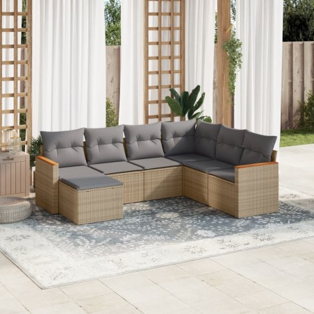 vidaXL Juego de sofás jardín con cojines beige mezcla 7 pzas ratán PE