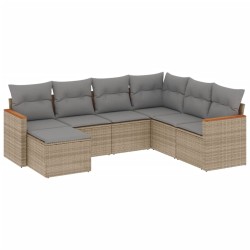 vidaXL Juego de sofás jardín con cojines beige mezcla 7 pzas ratán PE