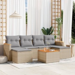 vidaXL Juego de sofás jardín con cojines beige mezcla 7 pzas ratán PE