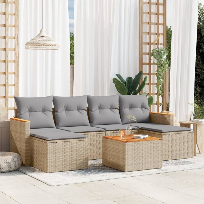 vidaXL Juego de sofás jardín con cojines beige mezcla 7 pzas ratán PE vidaXL Juego de sofás jardín con cojines beige mezcla 7 pzas ratán PE