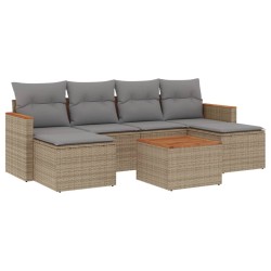 vidaXL Juego de sofás jardín con cojines beige mezcla 7 pzas ratán PE