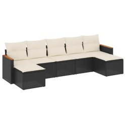 vidaXL Set de comedor de jardín 7 pzas y cojines ratán sintético negro