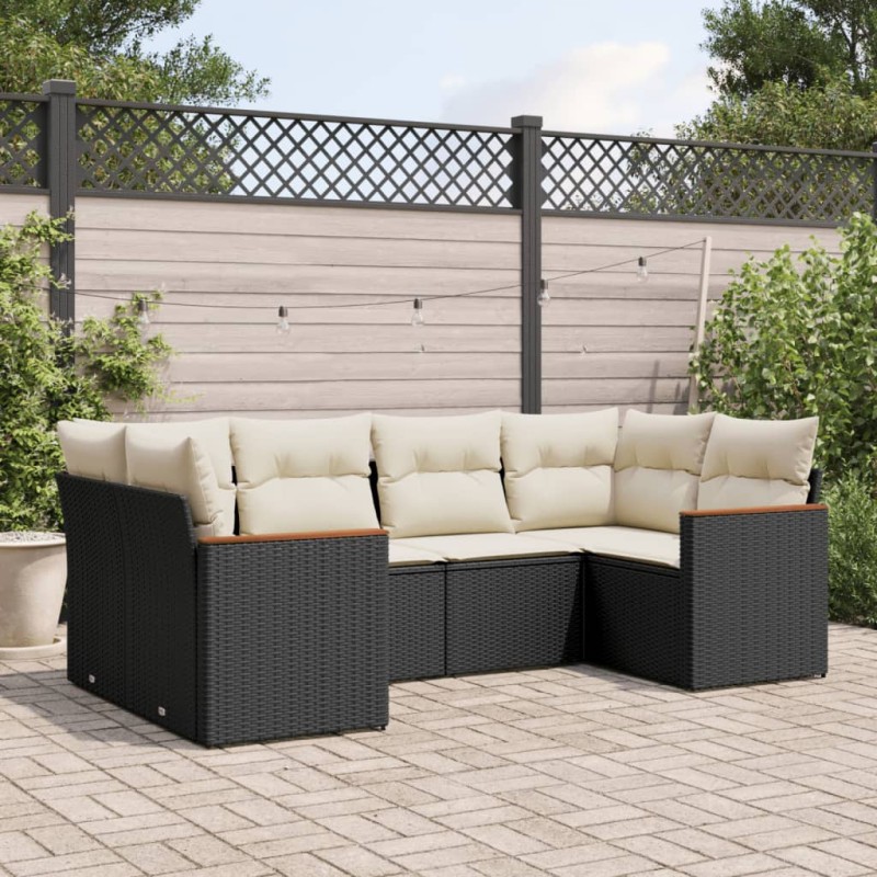 vidaXL Set de sofás de jardín 6 piezas y cojines ratán sintético negro vidaXL Set de sofás de jardín 6 piezas y cojines ratán sintético negro