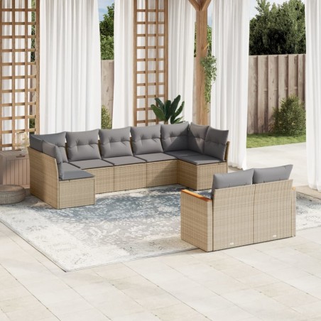vidaXL Juego de sofás jardín con cojines beige mezcla 9 pzas ratán PE