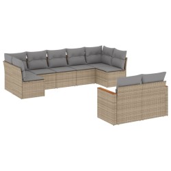 vidaXL Juego de sofás jardín con cojines beige mezcla 9 pzas ratán PE