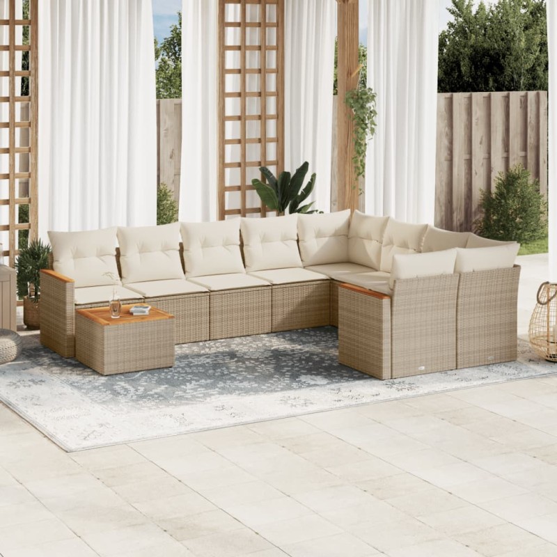 vidaXL Juego de sofás jardín con cojines beige 10 pzas ratán sintético vidaXL Juego de sofás jardín con cojines beige 10 pzas ratán sintético
