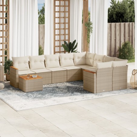 vidaXL Juego de sofás jardín con cojines beige 10 pzas ratán sintético
