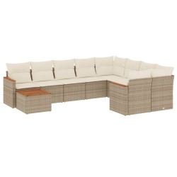 vidaXL Juego de sofás jardín con cojines beige 10 pzas ratán sintético