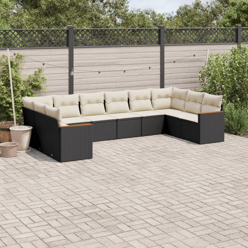 vidaXL Set de sofás de jardín 10 pzas cojines ratán sintético negro vidaXL Set de sofás de jardín 10 pzas cojines ratán sintético negro