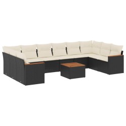 vidaXL Set de sofás de jardín 11 pzas y cojines ratán sintético negro