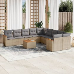 vidaXL Juego de sofás jardín con cojines beige mezcla 11 pzas ratán PE