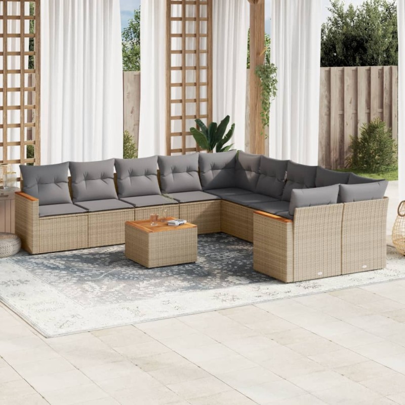 vidaXL Juego de sofás jardín con cojines beige mezcla 11 pzas ratán PE vidaXL Juego de sofás jardín con cojines beige mezcla 11 pzas ratán PE