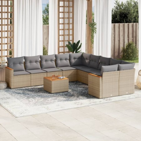 vidaXL Juego de sofás jardín con cojines beige mezcla 11 pzas ratán PE