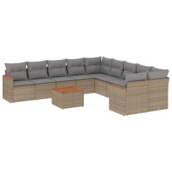 vidaXL Juego de sofás jardín con cojines beige mezcla 11 pzas ratán PE